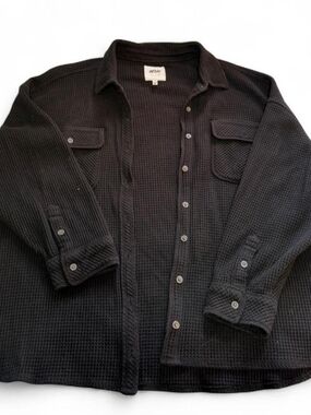 aerie Black Waffle Knit Lumberjack Button-Down Shirt